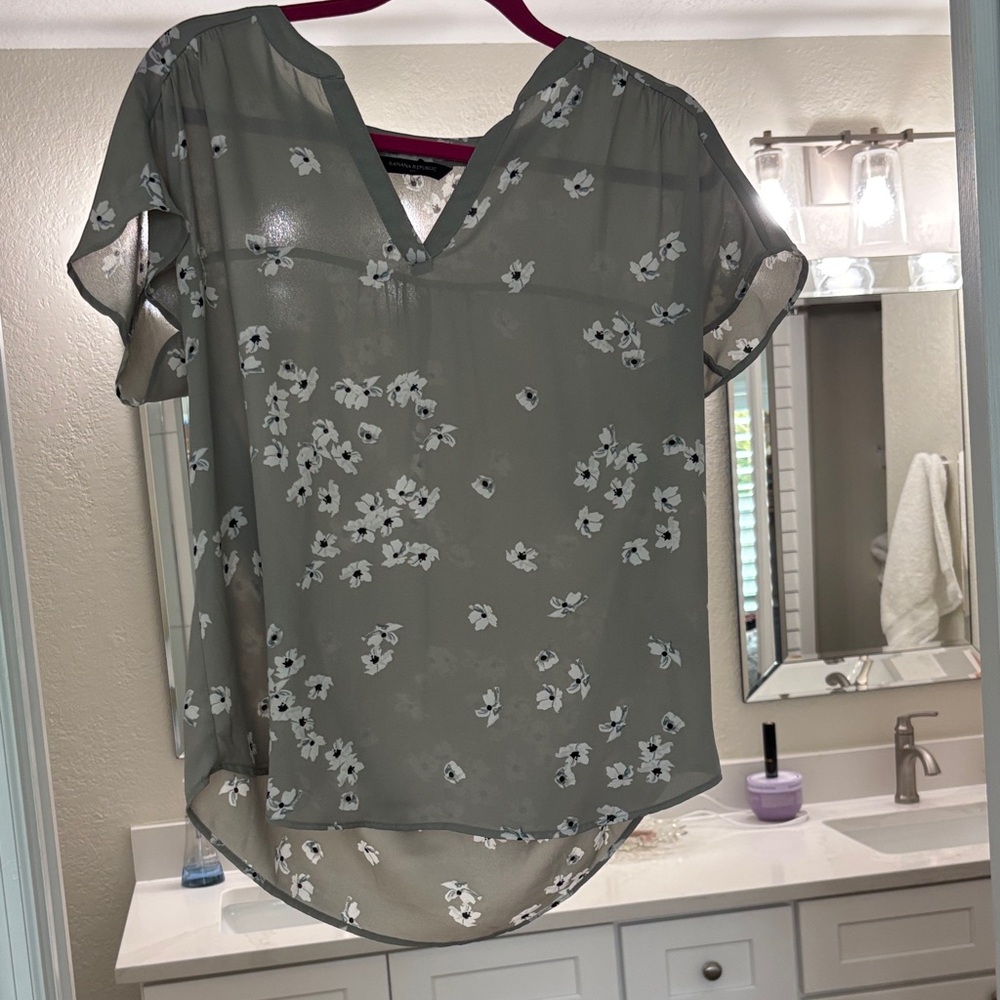 Banana Republic Sheer Gray Floral Blouse